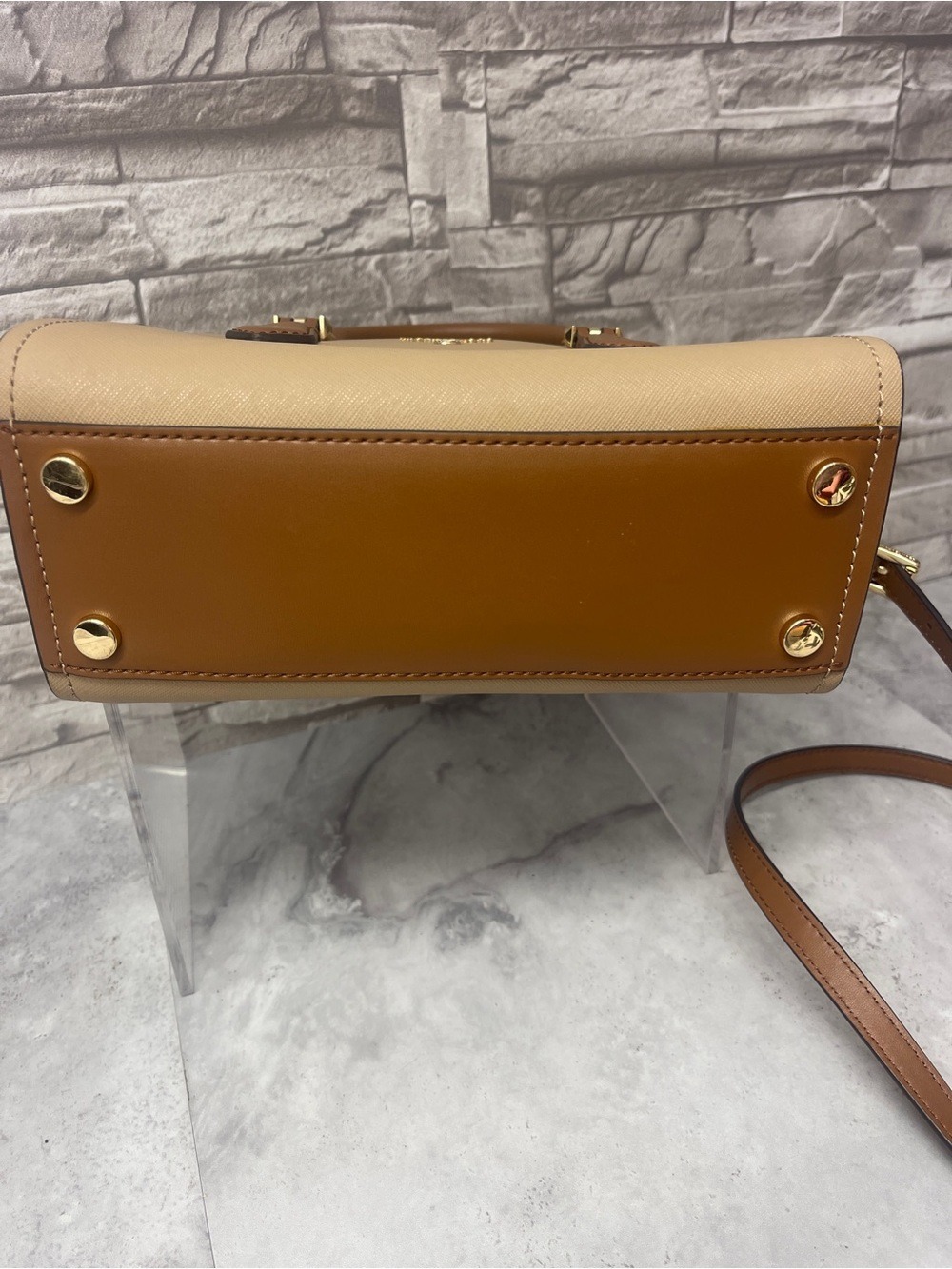 Michael Kors Marilyn Small Colorblock Satchel & Matching Card Case Camel - Picture 7 of 14
